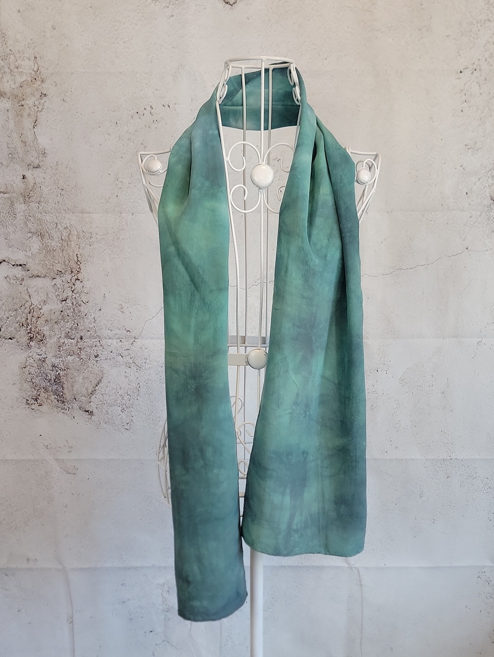 Silk Scarf Hand-Dyed Teal to Seafoam Green Vintage